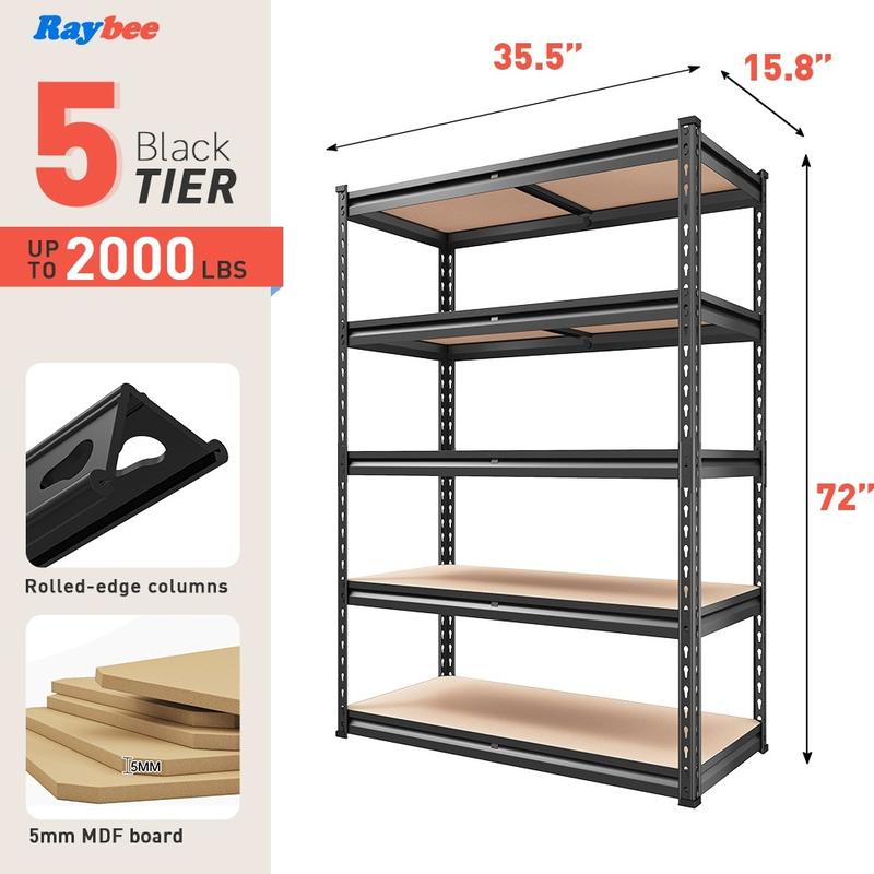 2025new Garage Shelves Classic 5-Tier Metal Storage Shelving Unit Height Adjustable Versatile Utility Rack Shelf for Craft Warehouse Pantry Kitchen Organiser