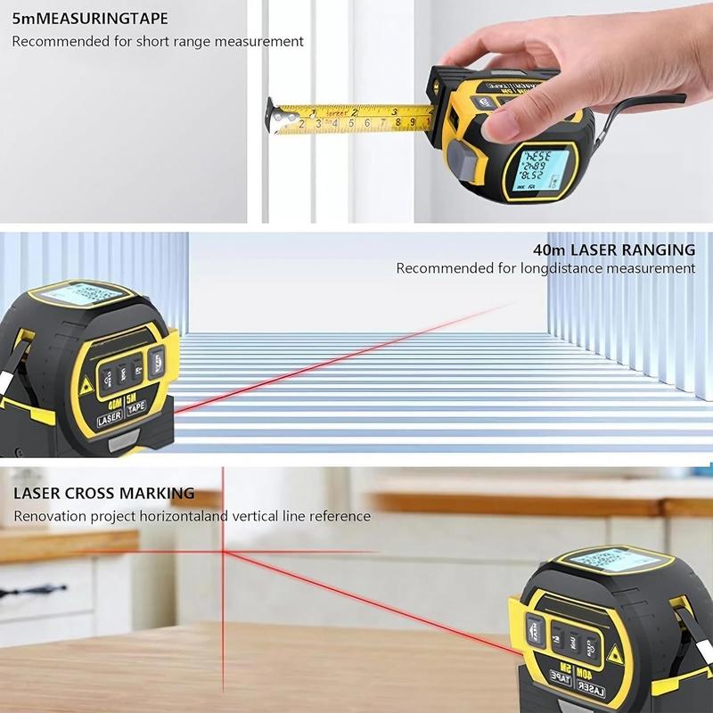 3-in-1 Digital Laser Tape Measure, 60m Laser Distance Measuring Tape with LCD Display & Self Locking Device, Accurate Measurement Tool for Area/Volume/Distance, Construction Tools, Hardware