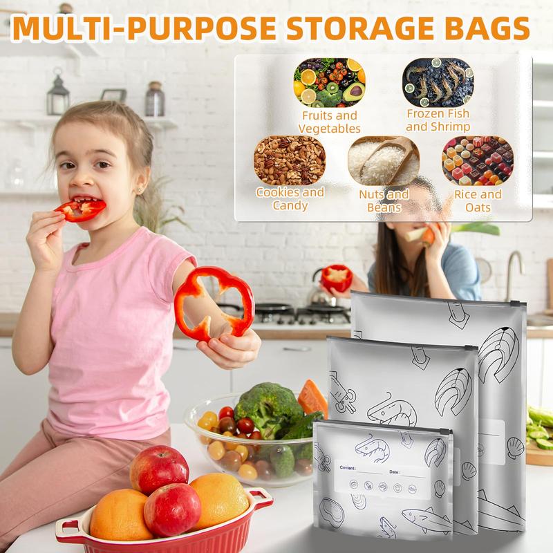 Reusable Aluminum Foil Sealable Storage Bags, 2025 New Resealable Vacuum Zipper Pouches for Food, Stand Up Foil Sealable Bags with Label and Zip Lock for Vegetable Fruit Meat