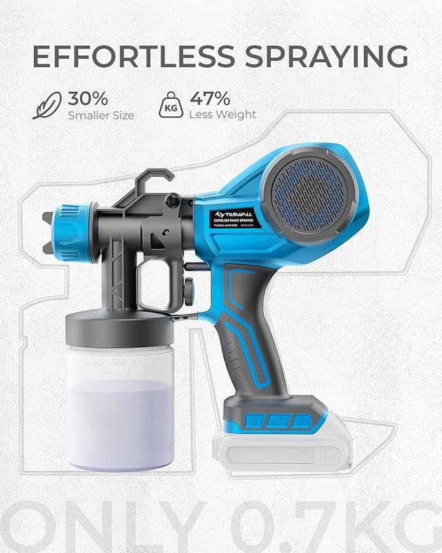 Tilswall Alien500 Cordless Paint Sprayer, Electric HVLP Spray Gun Compatible with 20V Battery Compatiblefor Dewalt, DIY Home Painting Tool for Walls, Furniture, Cabinets, Fence & Outdoor Projects – Easy to Use, Lightweight & Powerful