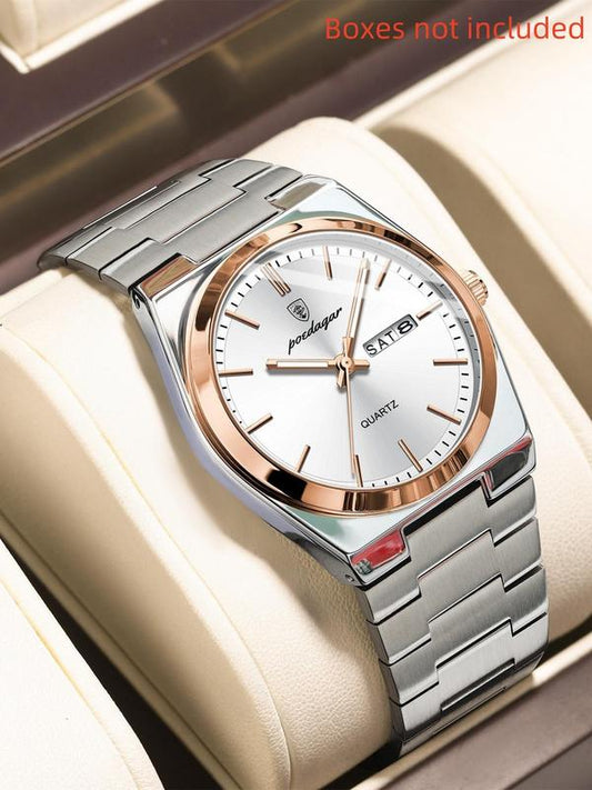 Men's Casual Business Round Dial Analog Quartz Watch, Fashion Watch for Party, Daily Clothing Decor, Trendy All-match & Exquisite Watch for Gift with Box