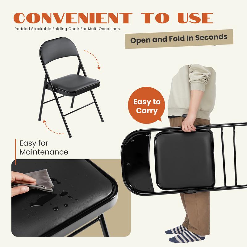 Folding versatile seating with Leather Padding - Sturdy Metal Frame, Foldable and Easy to Store for Indoor and Outdoor Use at Office