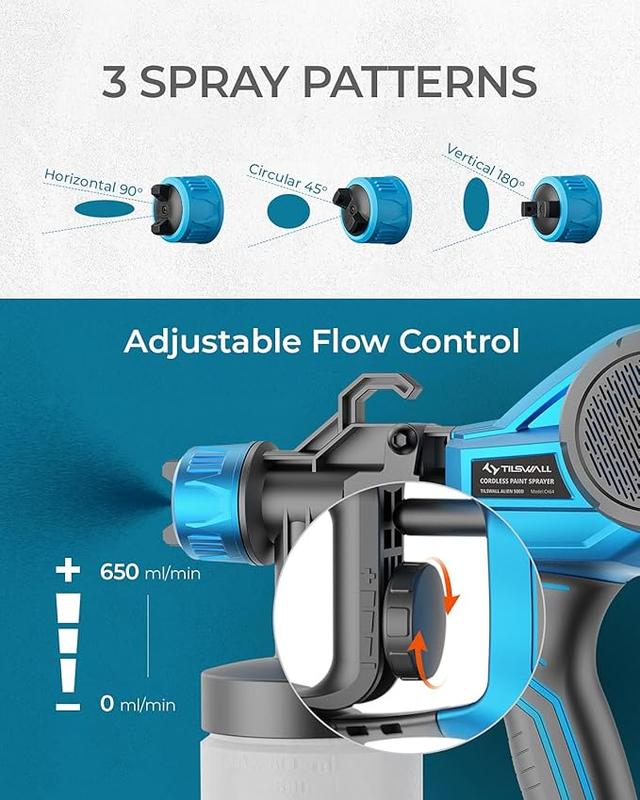 Tilswall Alien500 Cordless Paint Sprayer, Electric HVLP Spray Gun Compatible with 20V Battery Compatiblefor Dewalt, DIY Home Painting Tool for Walls, Furniture, Cabinets, Fence & Outdoor Projects – Easy to Use, Lightweight & Powerful