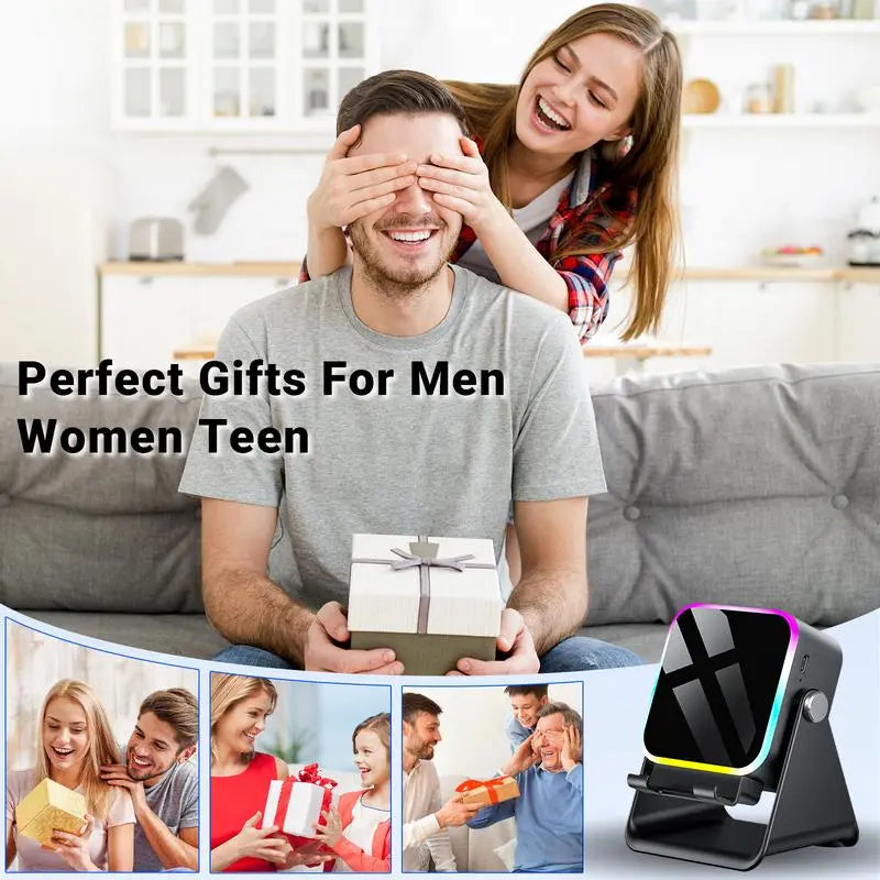 Wireless Induction Audio Speaker Stand, 5in1 Cellphone Holder, 1500mAh Rechargeable Emergency Power Bank,360° Adjustable Mobile Tablet Stand with Colorful Ambient Light Gifts for Men Women,Play continuously for 5 hours BlackFriday