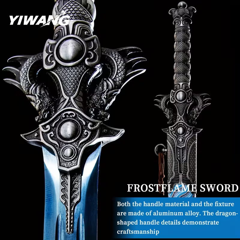 Shuanglong Handmade Chinese Jian Sword – 1060 High Carbon Steel Full Tang Blade, Blue Engraved Surface, Double Dragon Handle, Luxury Scabbard, Blunt Edge for Safe Display & Gift