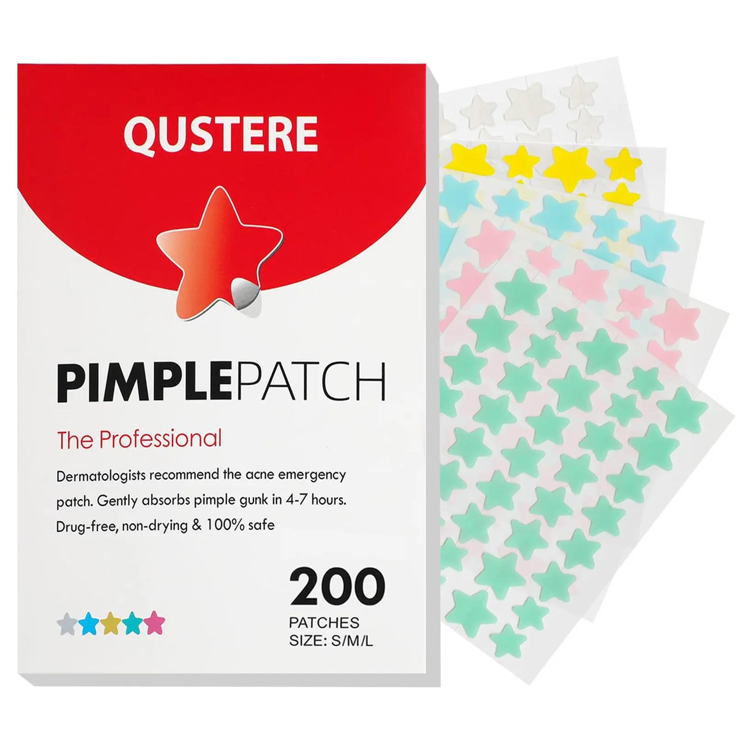 QUSTERE Pimple Patches for Face Hydrocolloid Acne Patches Versitile Cute Star Zit Covers Spot Stickers Mild and non-irritating Patches 5 Color 3 Sizes (10mm, 12mm & 14mm) |200/400 pcs Skincare Skin Repair Salicylic Tea Tree image 9