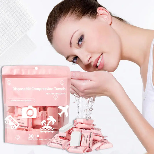 Compressed Towels Tablets Disposable Face Towels for Travel Camping Hiking 1 Pack 30 Count Size 9.4"x11.8"