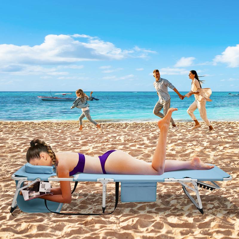 Inverted folding chair. Back-sunbathing, super large five-directional adjustable recliner, detachable cushion, portable beach chair, suitable for sunbathing, beach, pool, camping.
