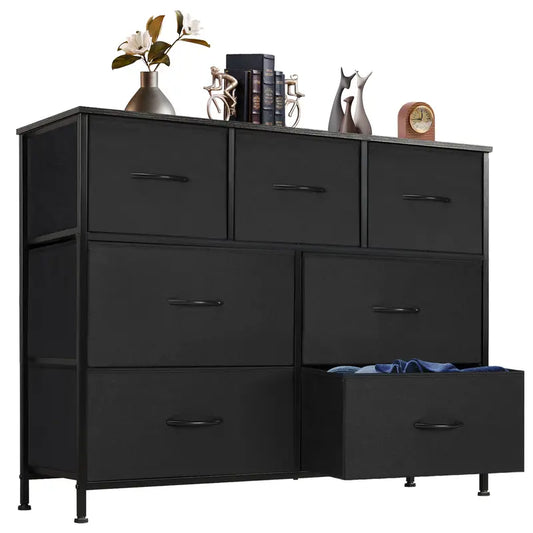 【discount】Organizer Storage, Chest Fabric Bins, Long Dresser with Wood Top for Bedroom, Closet, Entryway, 7-Drawers dressers