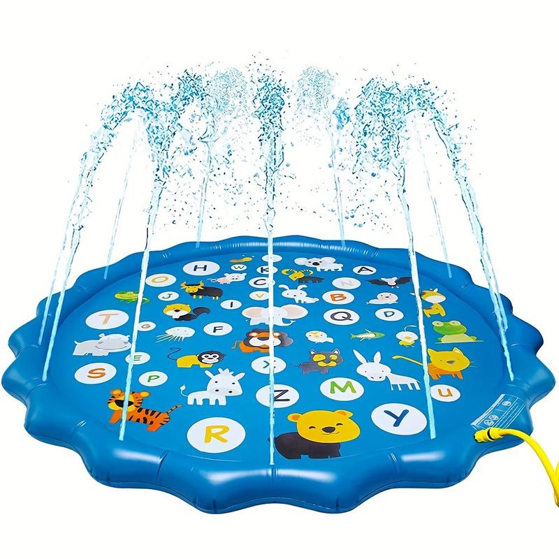 Extra-Large 39" Splash Pad & Kiddie Pool - Colorful Alphabet & Animal Spray Toys, Durable PVC, Ideal for Ages 3-5, Portable Summer Fun for Backyard & Lawn, Cartoon Spray Mat, Educational Toys, Letter Learning, Summer Play, Backyard Fun, Inflatable