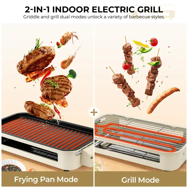 Electric Indoor Grill,2 in 1 Indoor Grills for Kitchen with Grill Net & Non-Stick Cooking Removable Plate, Temperature Control, Dishwasher Safe, 1500W Smokeless barbecue