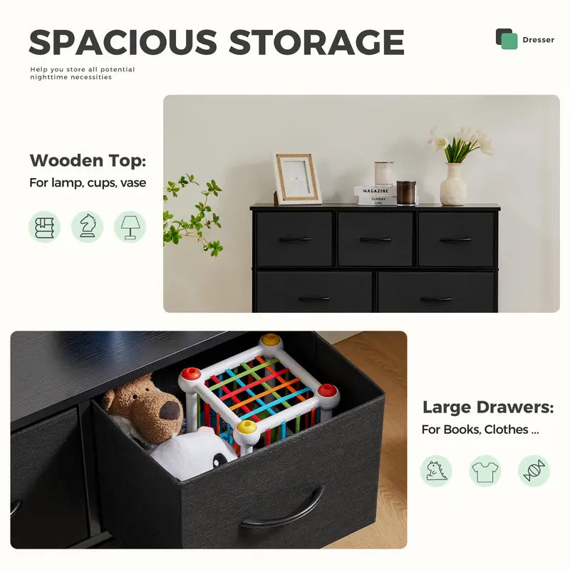 【discount】Organizer Storage, Chest Fabric Bins, Long Dresser with Wood Top for Bedroom, Closet, Entryway, 7-Drawers dressers
