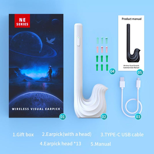 Earwax Removal Tool Kit with 360° Wide Angle Camera - Waterproof, Type-C Charging, Portable Ear Cleaning Tool with 8 Accessories for iPhone and Android Phones