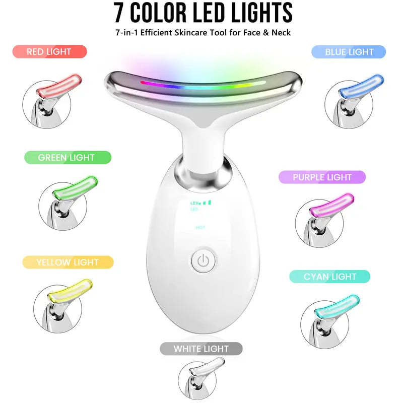 7 Color Facial Massager Tool, Facial and Neck Massager with 7 LED Light, Skin Care Device, Suitable for Neck Facial Leg, Gift for Women Mother