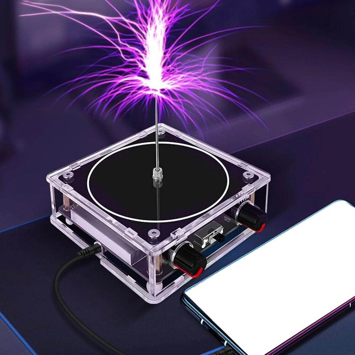 Multifunction Cool Gadgets Musical Tesla Coil Science Experiment Kit - Bluetooth-Enabled Touchable Spark Arc Generator, Compact Interactive Music Boxes with Reinforced Rings, Wireless Teaching Aid for Experimental Education
