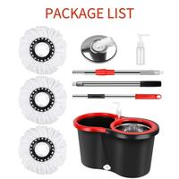 Spin Mop Bucket with Wringer Set, Operable 360 ° Rotating Mop Bucket Set, with 3 Microfiber Replacement Head ,Stainless Steel Mop Bucket 61 Inch Adjustable Handle Household Cleaning Tools Black Plastic