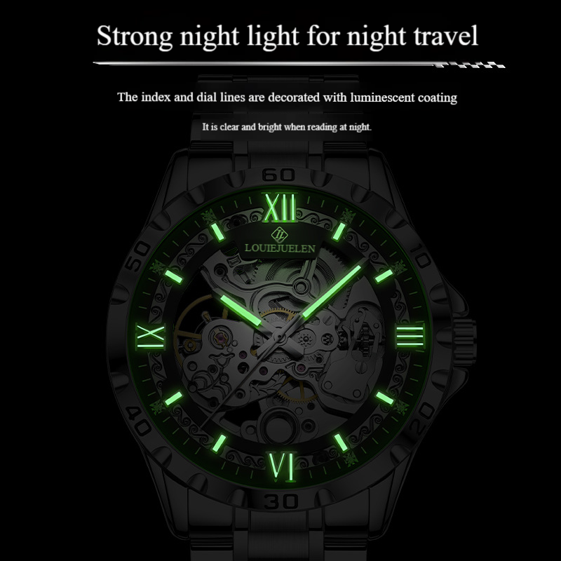 Louis Juelun Men's Skeleton Automatic Watch - Waterproof & Luminous