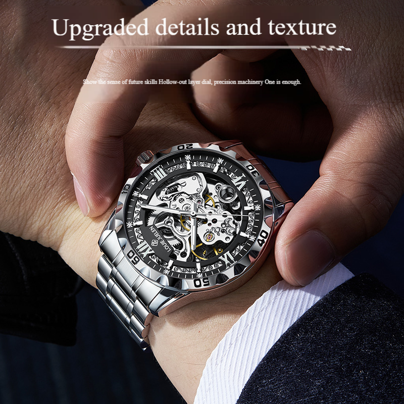 Louis Juelun Men's Skeleton Automatic Watch - Waterproof & Luminous