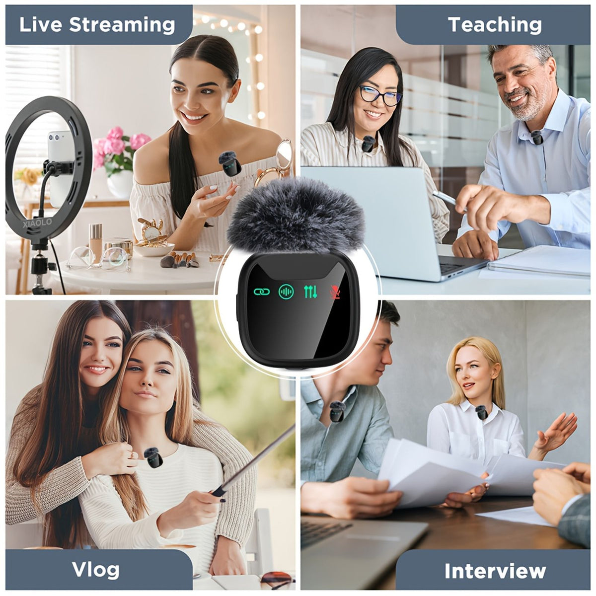 professional dual wireless lavalier microphone led charging image 10