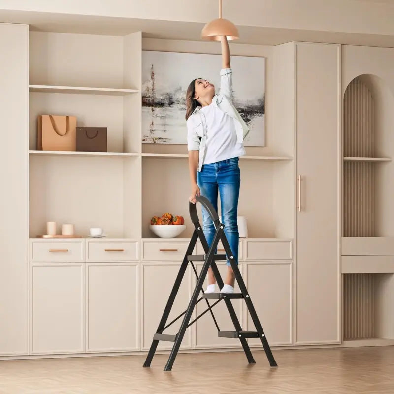 3 Step Ladder Folding, Step Stools for Adults with Wide Anti-Slip Pedals, Heavy Duty Portable Multi-Purpose Ladders for Home, Kitchen, Household