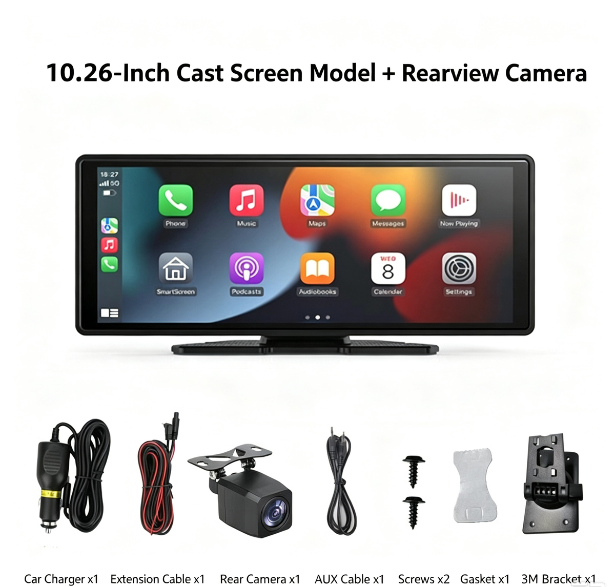 10.26‑Inch Large Universal Car Smart Screen, Wireless BT Connect CarPlay & Android Auto, Reverse Camera Assist, Dash Cam Function, GPS Navigation, Video Playback & Hands‑Free Calling, MP5 Mirror Player for Sedan, SUV, Off‑Road & RV