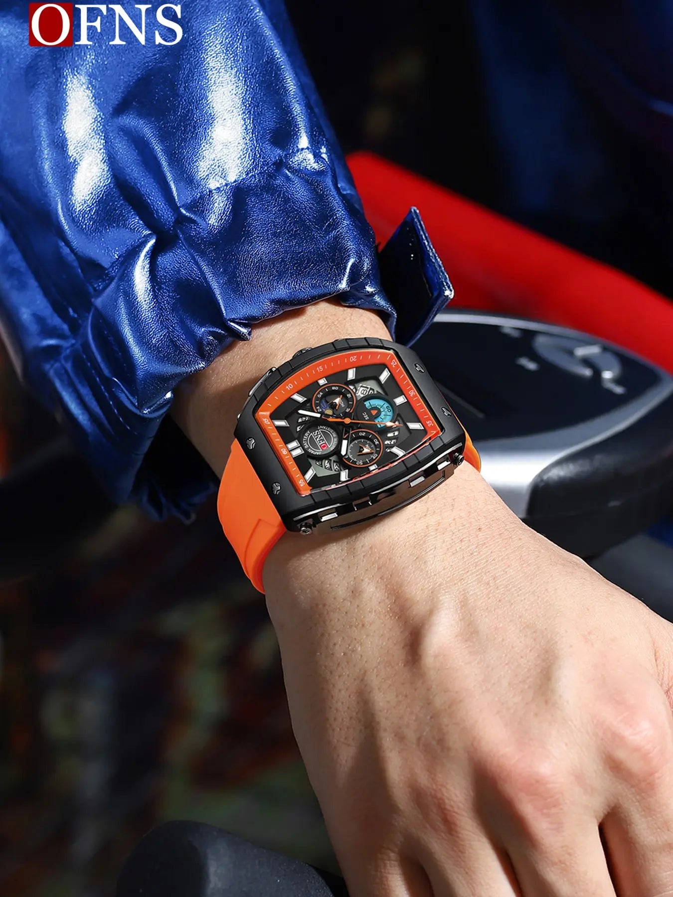 OFNS Quartz Watches for Men Luminous Analog Watch Waterproof Chronograph Calendar Silicone Strap Outdoor Sports Watch, Multifunctional Watch, for Party, Daily Decor & Gift with Box image 7