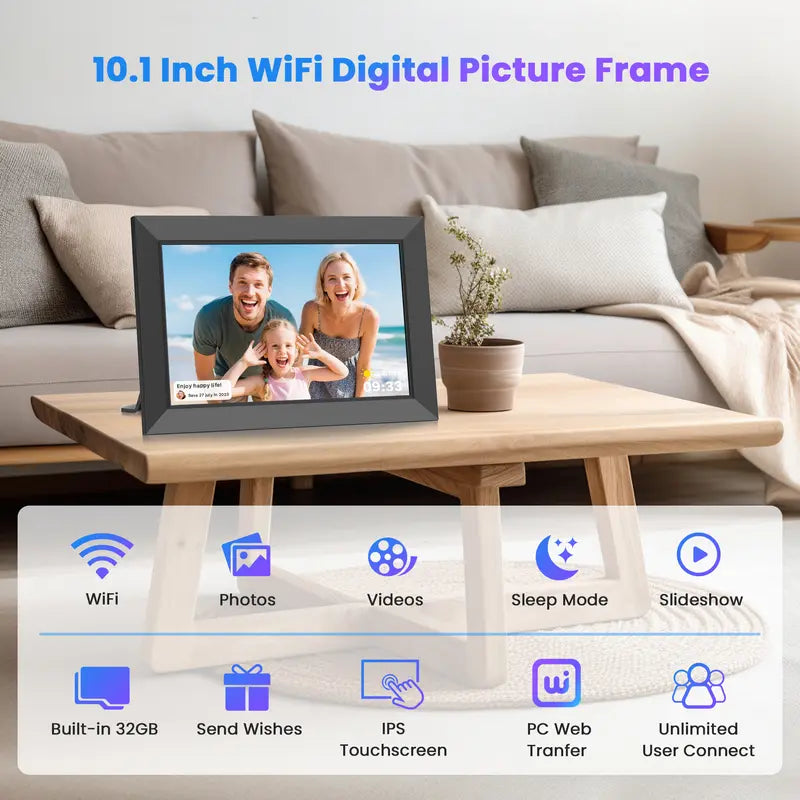 WiFi Digital Picture Frame 10.1 Inch, HD IPS Touch Screen Smart Photo Frame with 32GB Storage, Auto-Rotate, Instantly Share Photos /Videos, Perfect Christmas Gift & Gift Idea, ThanksGiving Gift, Home Decor