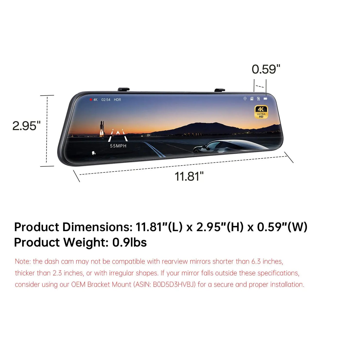 Pelsee P12 Pro 4K Mirror Dash Cam, 12'' Rear View Mirror Camera, Free 32GB Memory Card, Smart Driving Assistant w/ADAS and BSD,2160P Front and Rear Camera,Voice Control,Night Vision,Parking Monitoring image 8