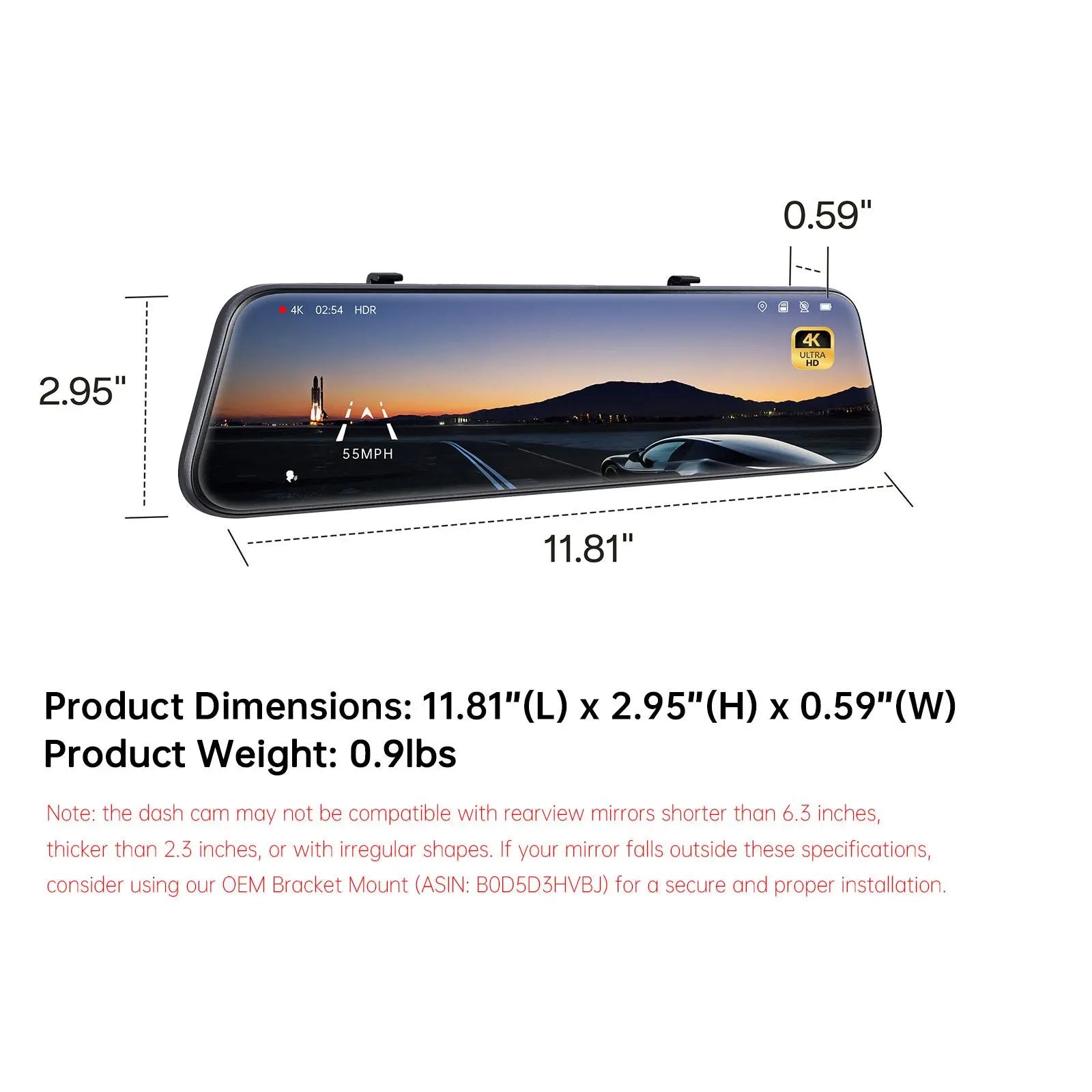 Pelsee P12 Pro 4K Mirror Dash Cam, 12'' Rear View Mirror Camera, Free 32GB Memory Card, Smart Driving Assistant w/ADAS and BSD,2160P Front and Rear Camera,Voice Control,Night Vision,Parking Monitoring image 8