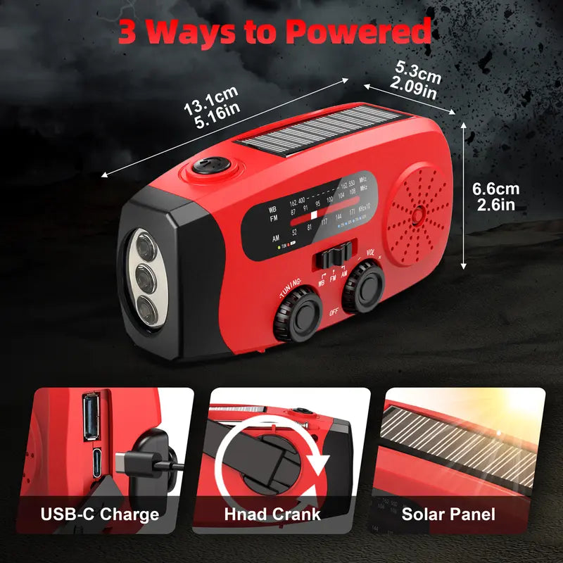 2000mAh Solar Hand Crank Emergency Radio, AM/FM/NOAA with LED Flashlight, for Hurricane Preparedness & Outdoor Survival Portable Fathersdaygift