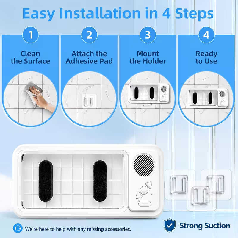 2026 New Shower Bluetooth Speaker & Phone Holder, IPX5 Waterproof, 360‑Degree Rotatable Viewable Mount for Bathtub, Kitchen, Mirror, Fits 4‑6.8 Inch Phones