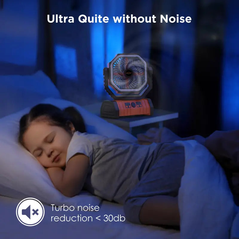 20000mAh  Rechargeable Camping Fan with LED Light, Portable Multi-functional Fan with 360° Rotating Hook, Oscillating Emergency Camping Fan Cordless Rotatable Battery Powered Lightweight