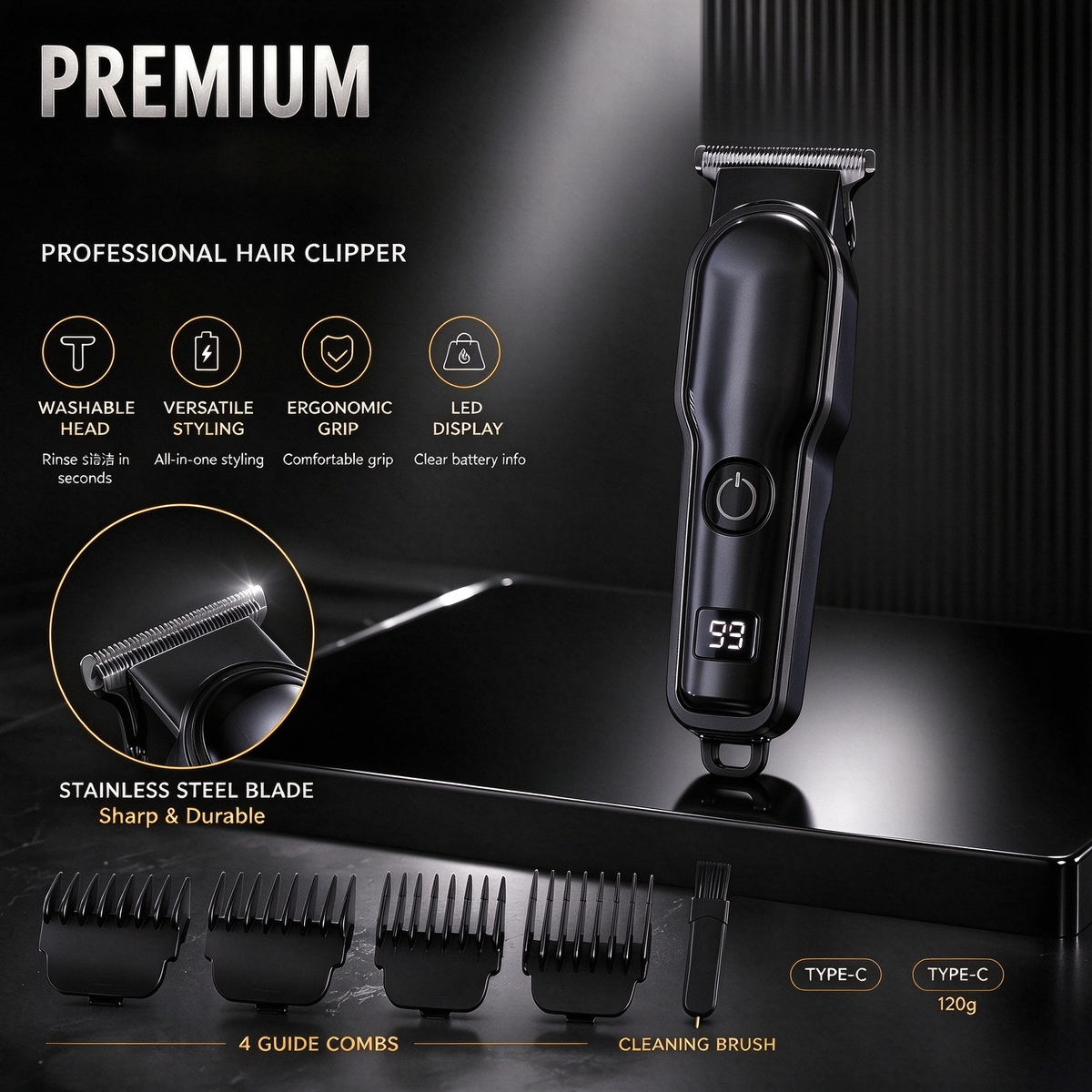 Handheld Mini Men'S Hair Clipper, Ultra-Light Portable Travel Essential Hair And Beard Trimmer, Professional T-Shaped Zero-Gap Blade Head Fine Sculpting Shear USB Rechargeable Low Noise Electric Trimmer
