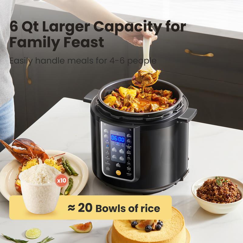 9-in-1 Electric Pressure Cooker Olla de Presion, 6QT Slow Rice Cooker 14 Presets Instant Multi Cooker