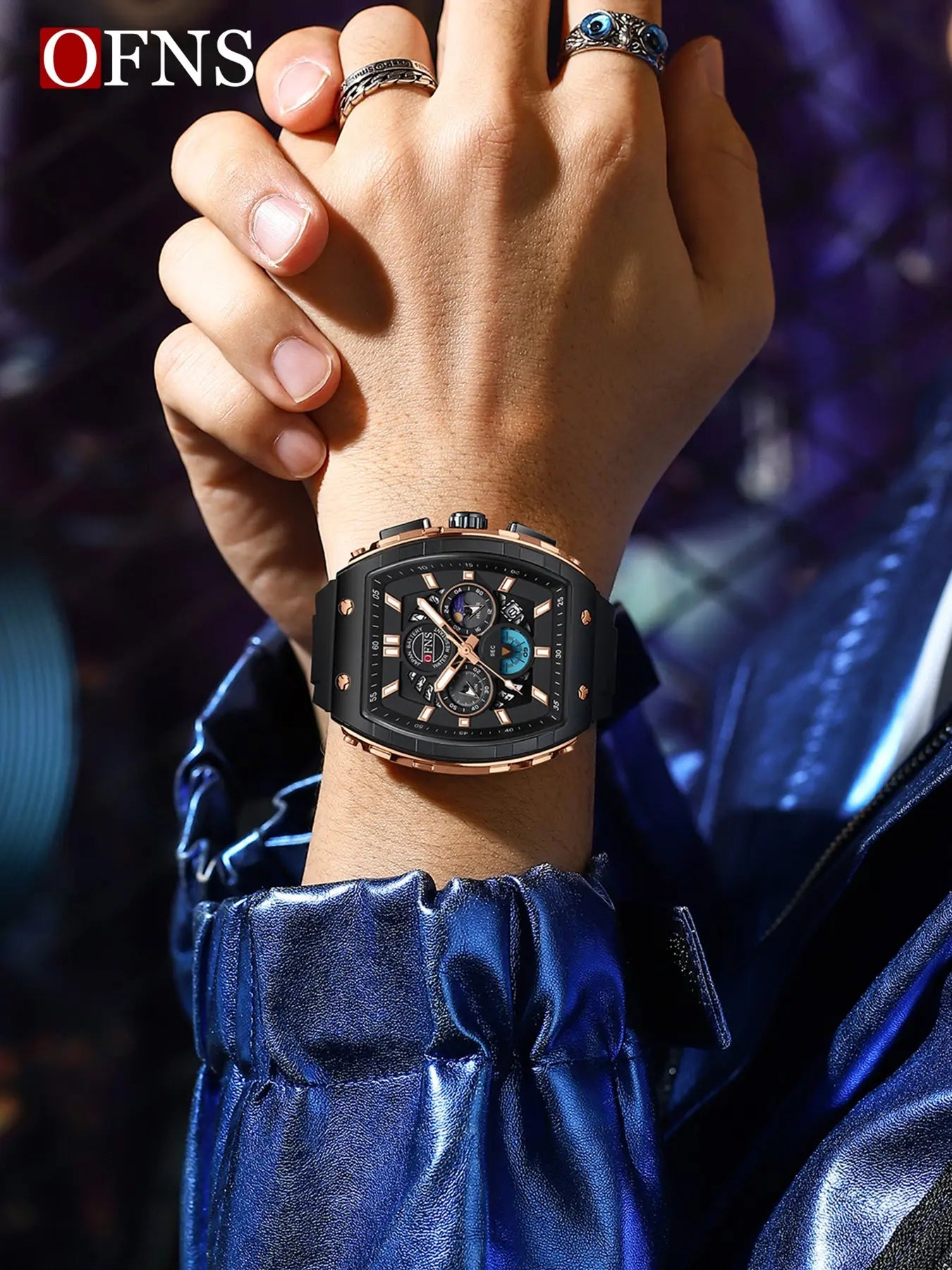 OFNS Quartz Watches for Men Luminous Analog Watch Waterproof Chronograph Calendar Silicone Strap Outdoor Sports Watch, Multifunctional Watch, for Party, Daily Decor & Gift with Box image 8