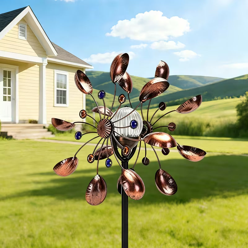 72 Inch Outdoor Solar Wind Spinner Decor, Antique Bronze Metal Windmill Garden Stake with Solar Glass Ball LED Light, Yard Lawn Decoration Gift for Mother’s Day, Father’s Day & Home Garden