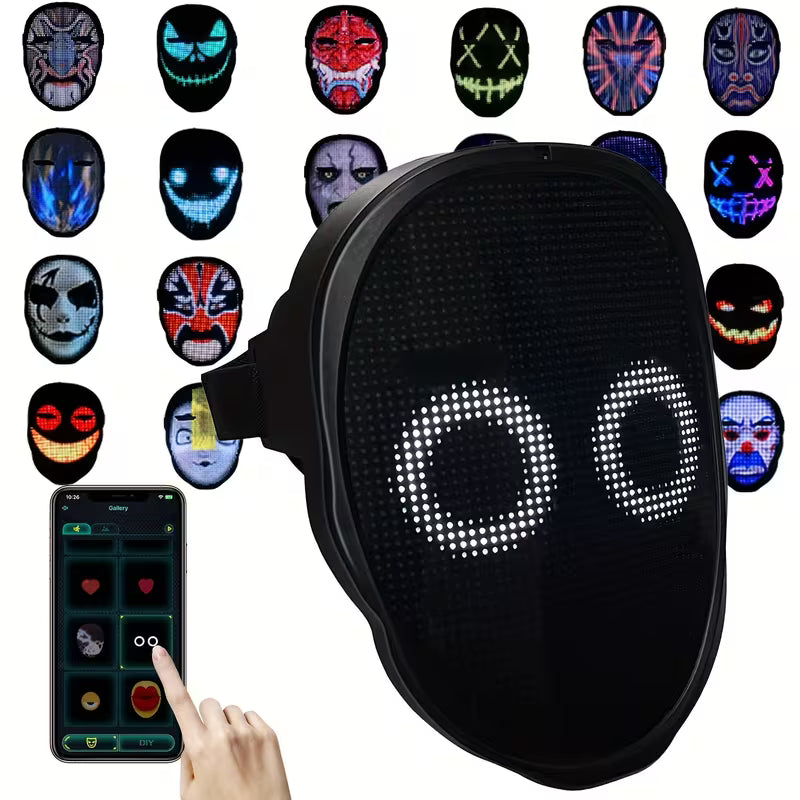 Face Transforming LED Mask, Bluetooth App Programmable, Gesture Control, 115 Built-in Patterns, DIY Custom Edit, Light Up Mask for Halloween, Bar, Carnival Party (Battery Not Included)