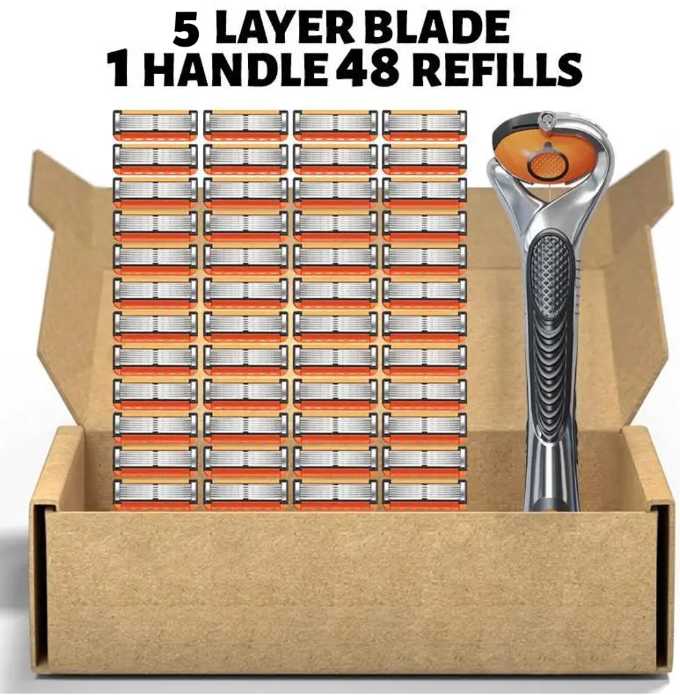 48--Piece Men's Razor Blades with Handle - Stainless Steel, Ultra Sharp Stainless Steel Blades, Bulk Shaving Set for Face & Head, Bei Rahisi Tanzania