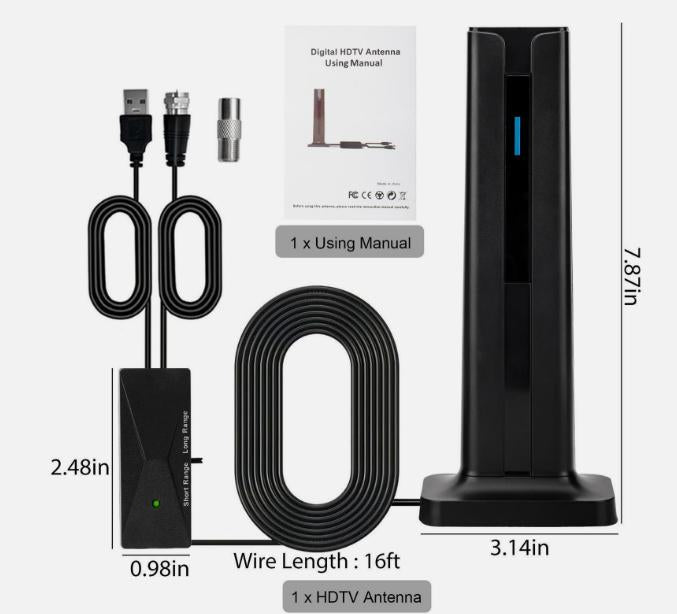 Digital TV Antenna for Smart TV Indoor,2025 TV Antenna with 3M Stick Base, 360°&Long Range Reception 4K HDTV Antenna for Local Channels, Easy Installation Antennas for 1080P TVs Without Cable antenna fortv