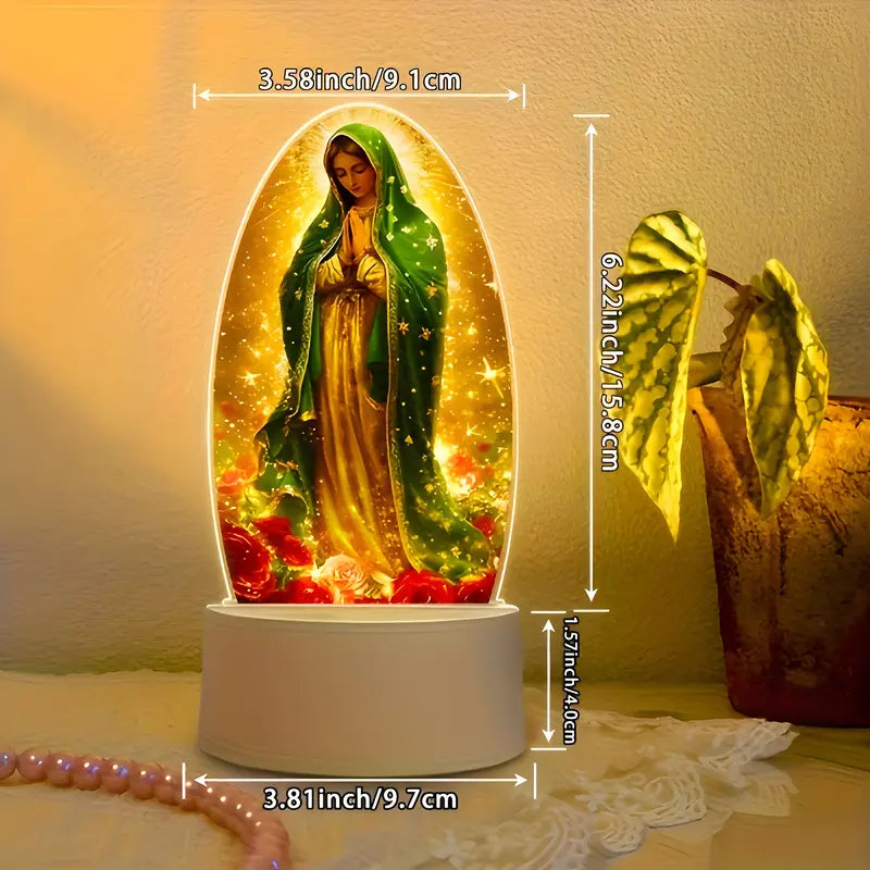 Guadalupe Virgin Prayer Lamp, USB-Powered Warm Light for Religious Home Decor, Prayer Room Decor, Baptism and Gifts, Creates a Spiritual Ambiance USB charging