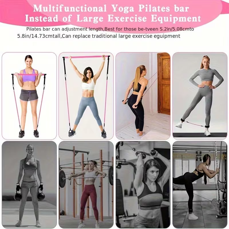 14‑Piece Pilates Bar Kit with 6 Pcs 180‑Lbs Resistance Bands, Multifunctional Fitness Pedal Puller, Adjustable Home Yoga Stretch Training Resistance Rope Set