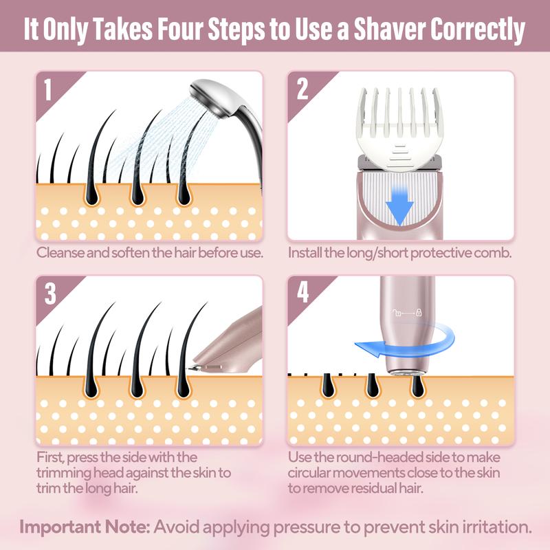 Bikini Trimmer for Women, Electric Shaver and Razor Rechargeable 2-in-1 Body and Facial Epilator, Dual Heads for Painless Trimming of Pubic Hair, Face, Underarms and Legs, IPX7 Waterproof. Christmas Gift New Year Gift Shaving Grooming