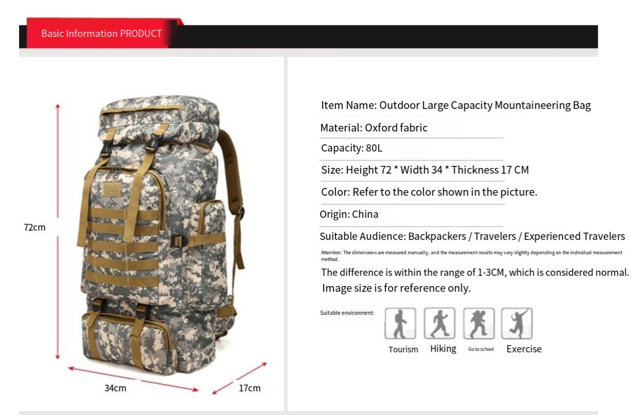 Prepper Bags, 80L Big Forest Bugout Bags, 600D Oxford Fabric Go Bag, SpringTok Waterproof and Breathable Travel Backpack, Spend night Biggie Handbag, Rugged and Durable Men's Camouflage Backpack Hiking Camping Hunting Fishing