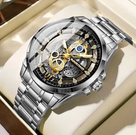 ⌚ Cash on Delivery ✨ BINBANG Men's Silver Color Steel Strap Dual-Sided Transparent Quartz Watch – Alloy Case, Analog Round Face – Luxury Trendy Sporty Casual Business Timepiece – Free Shipping