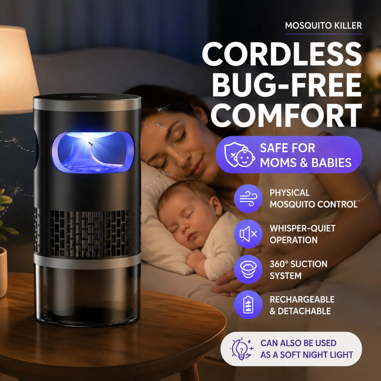 Indoor Insect Trap with Light and Suction Non Zapper Flying Bug Catcher for Mosquitoes Fruit Flies Gnats and Moths for Home Use image 5