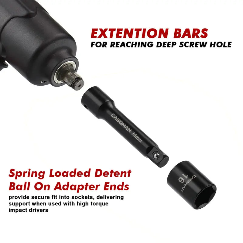 49-Piece 3/8" Drive Impact Socket Set SAE/Metric 6 Point CR-V Steel Includes Extension Bar Adapter & Universal Joint Tool #TikTokShopBacktoSchool - Hex Wrenches