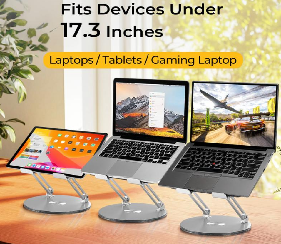 【360° Rotating Laptop Stand】Adjustable Foldable Aluminum Laptop Stand, 2-in-1 Multifunctional Laptop Stand Hub for Gaming laptop & Mobile stand,Gray