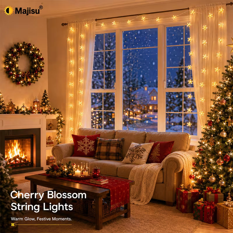 5M USB Solar Cherry Blossom String Lights – 8 Lighting Modes, Warm Light, Indoor Hanging Lights, Decor for Parties, Festivals & Perfect Gift