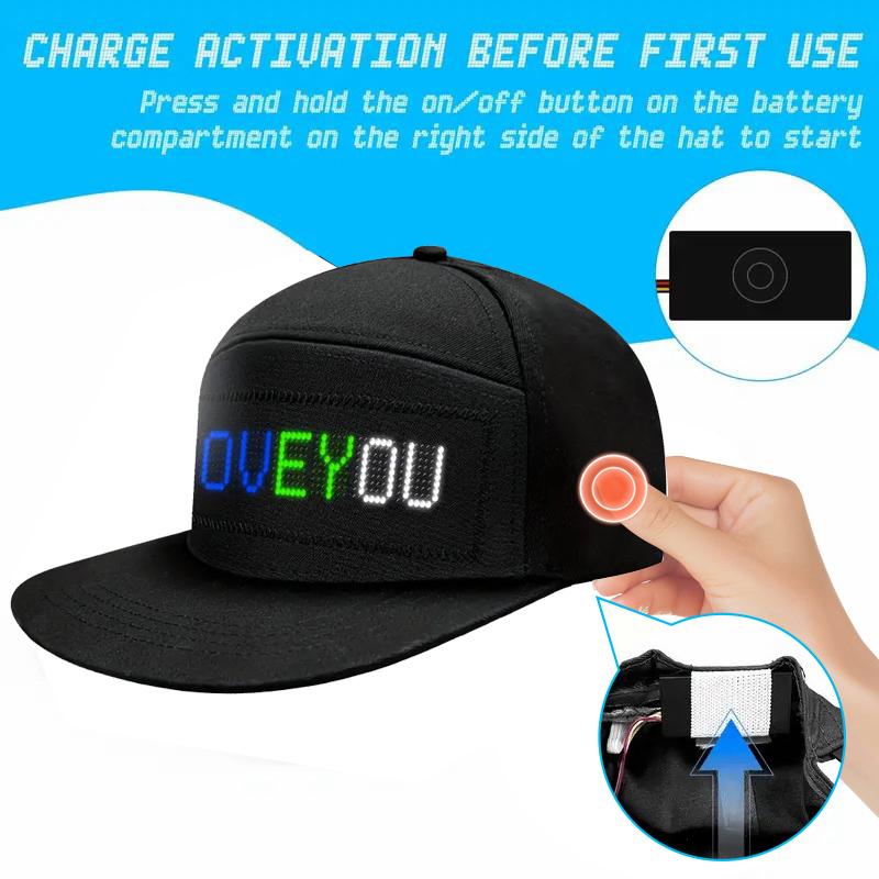 LED Rolling Display Hat Customized Gif Picture And Text Bluetooth App Controlled Detachable Led Display Baseball Cap BlackFriday High-Quality Materials & Versatile Use