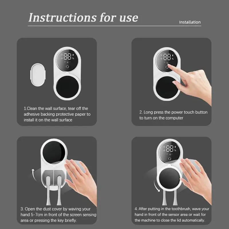 Wall Mounted Toothbrush Sterilizer, Rechargeable Toothbrush Holder, Toothbrush Sanitizer Holder, Toothbrush Holders For Bathrooms, Toothbrush Cleaner with LED Smart Screen, Personal Care Appliances, Bathroom Accessory.